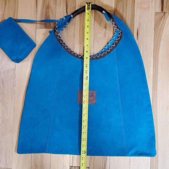 Turquoise Suede Hobo Tote by Gianni Notaro - Picture 8 of 15